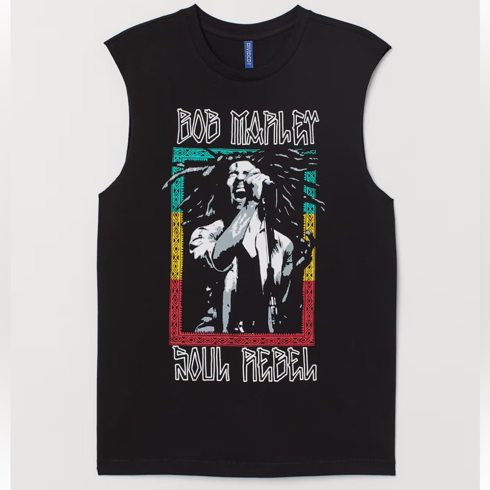 H&M Divided Bob Marley Soul Rebel Black Rock Grunge Tank Top Size S